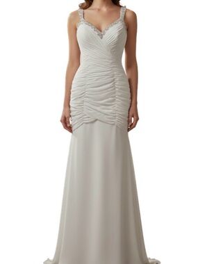 Alfred Angelo Ivory Beaded-Strap Ruched Mermaid Wedding Dress
